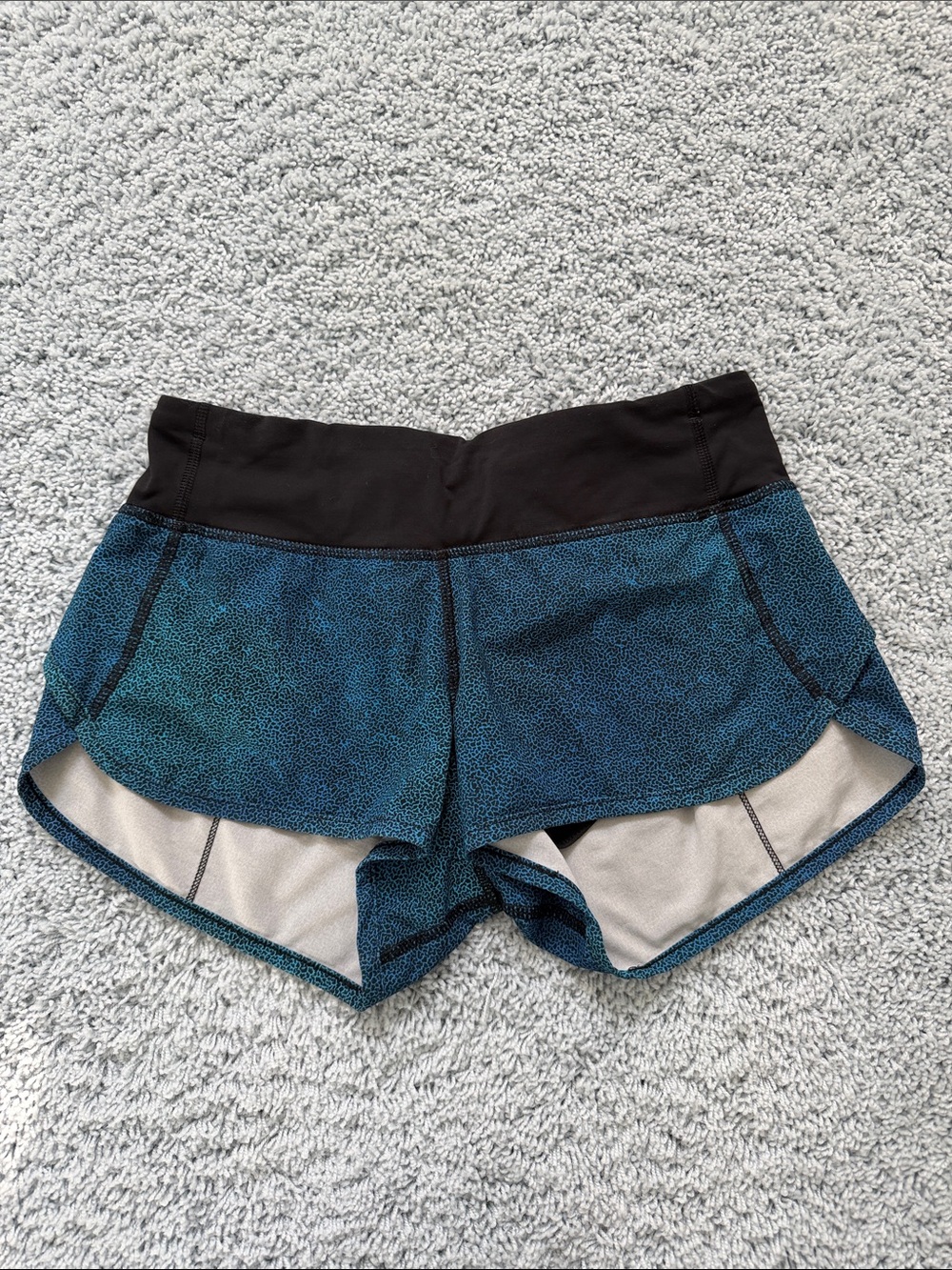 LuluLemon Women's Teal Speckle Athletic Shorts with Black Waistband